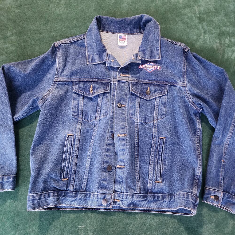 Vintage USA Made Summit Trucking LLC Denim Trucker Jacket Embroidered Medium